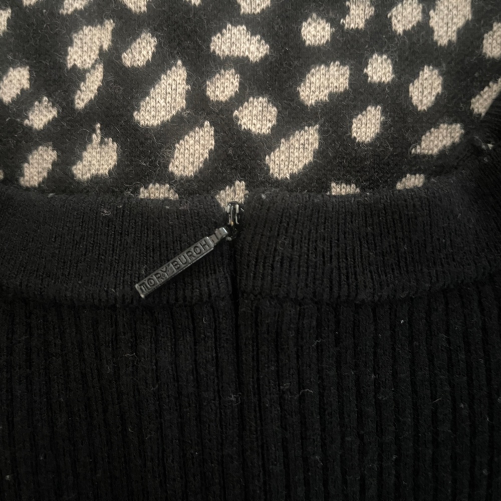 Tory Burch Gemma Sweater Dress Polka Dot Merino Wool Leopard Black White Size L - Picture 12 of 12